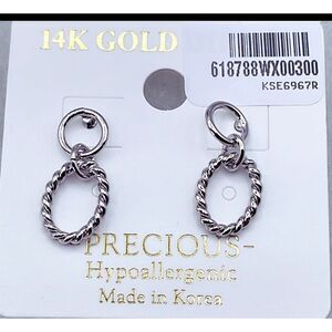 NWT  white gold dipped double ring dangle earrings by Precious.